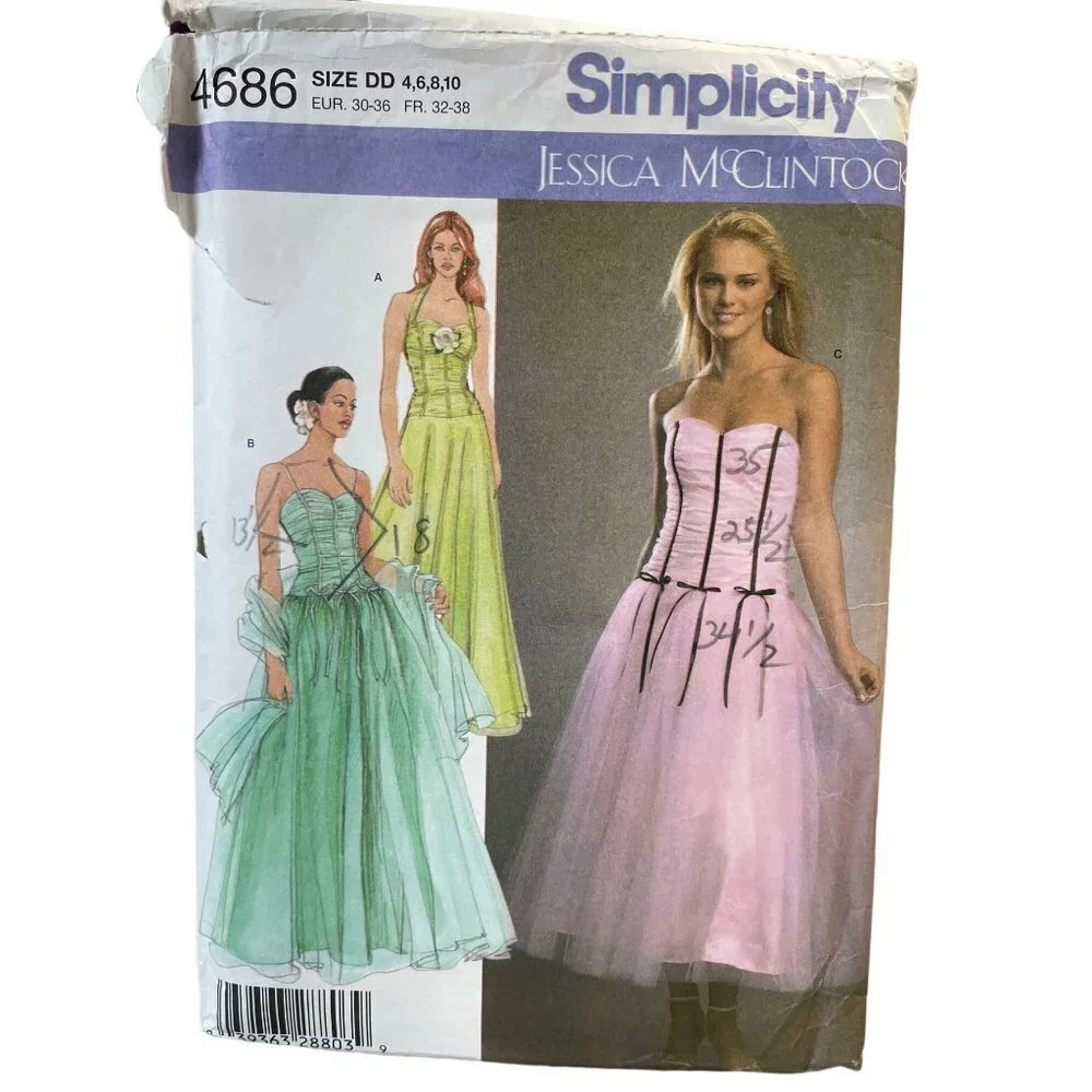 Simplicity Sewing Pattern‎ 4686 JESSICA MCCLINTOCK Gown Dress Shawl Misses 4-10
